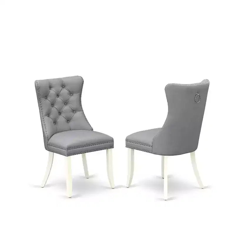 3-teiliges Esszimmer-Set, weißes Massivholz, runder Polsterstuhl-Tisch – für 4 Personen