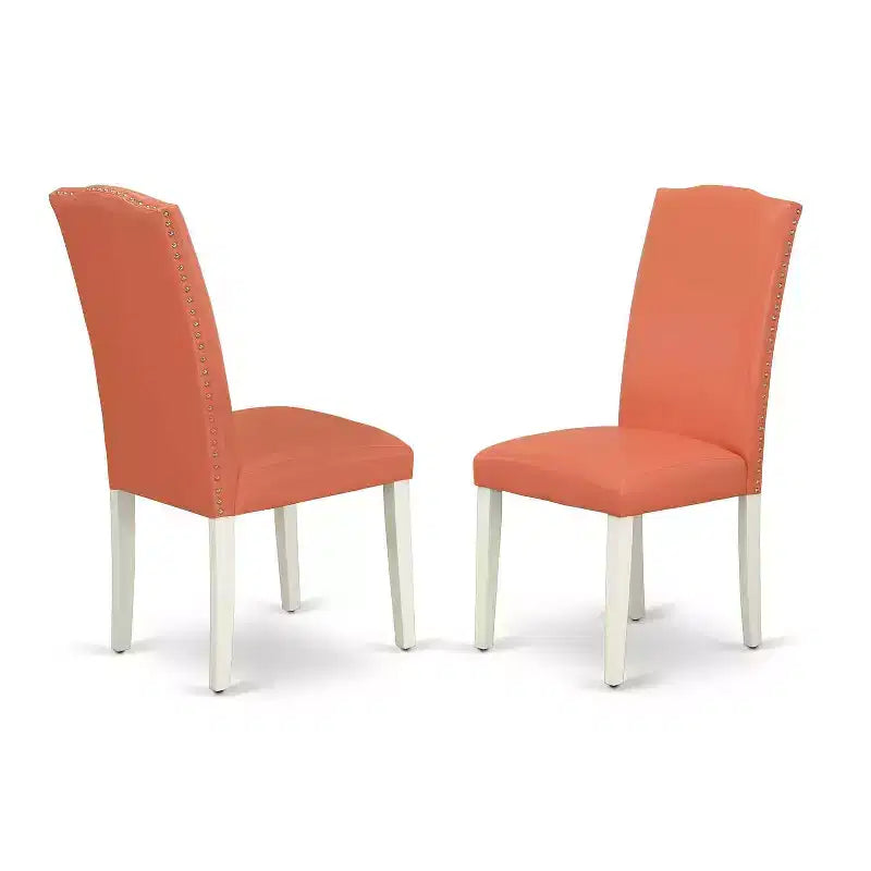 Rundes Essgruppenset, 3-tlg. – 42" Tisch & 2 Parson-Stühle – Kunstleder in Pink Flamingo – Eklektische Eleganz