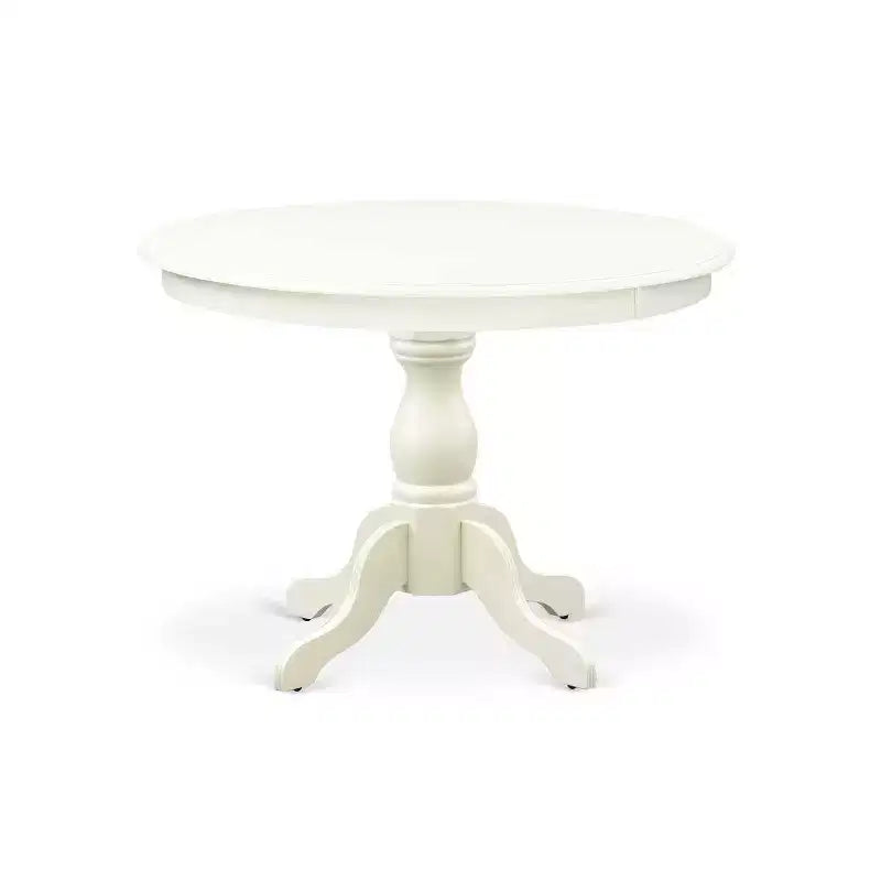 HomeStock 5-teiliges Esszimmerset, Tisch mit Massivholzplatte in Leinenweiß-Finish und 4 Stühlen mit Lattenrückenlehne