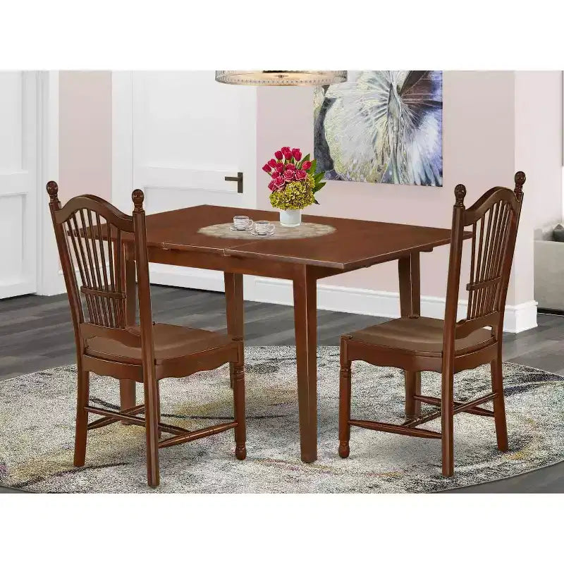 Rechteckiges Esszimmerset, 3-tlg., 122–152 cm Tisch mit Einlegeplatte & 2 Holzstühlen – HomeStock