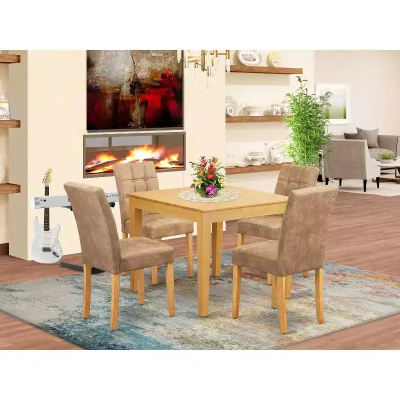 HomeStock 5-teiliges Esszimmer-Set, quadratisch, Tischplatte aus massivem Holz in Eichenoptik - für 4 Personen