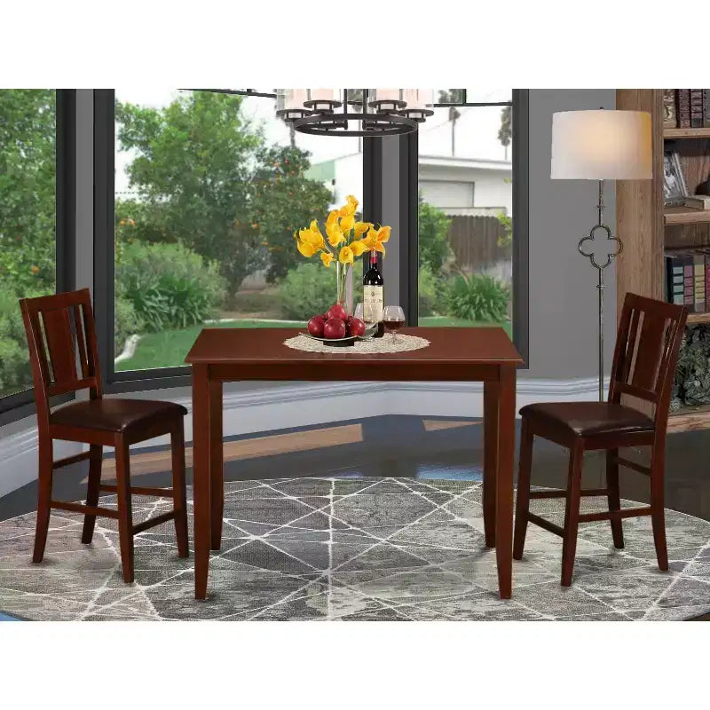 Stehtisch-Set mit Stühlen - Moderner Essplatz - Mahagoni-Finish - 5-teiliges Set