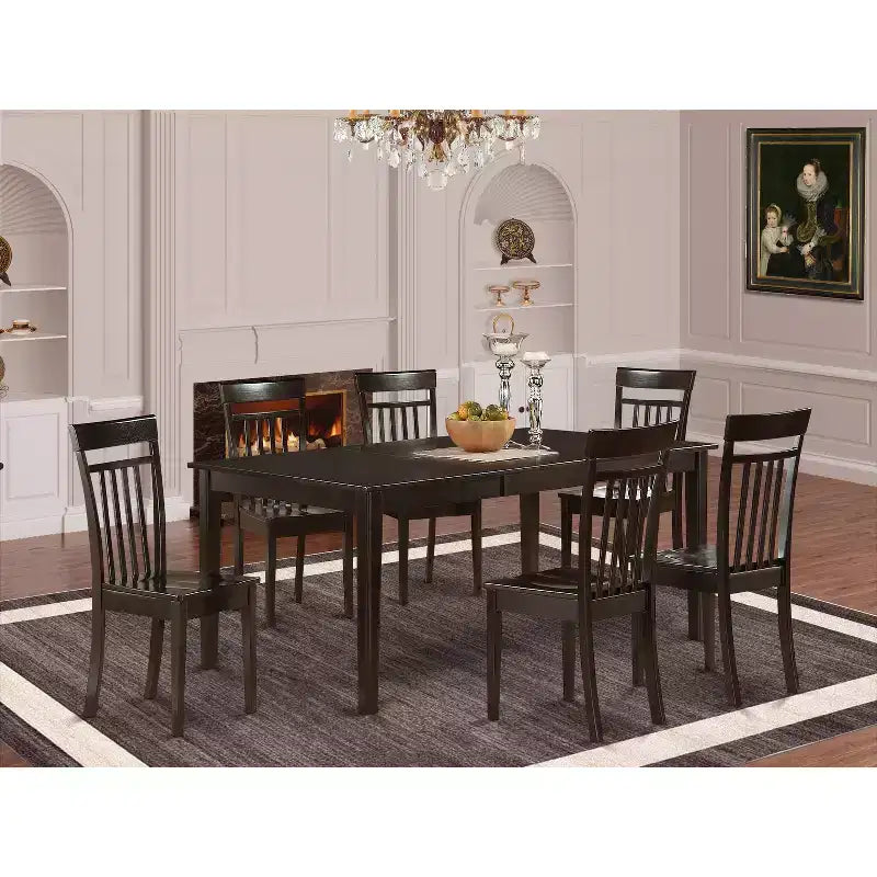 7-teiliges Esszimmerset – Tisch mit Schmetterlingsauszug & 6 Holzstühle – Küchen-Essgruppenset – Cappuccino-Finish
