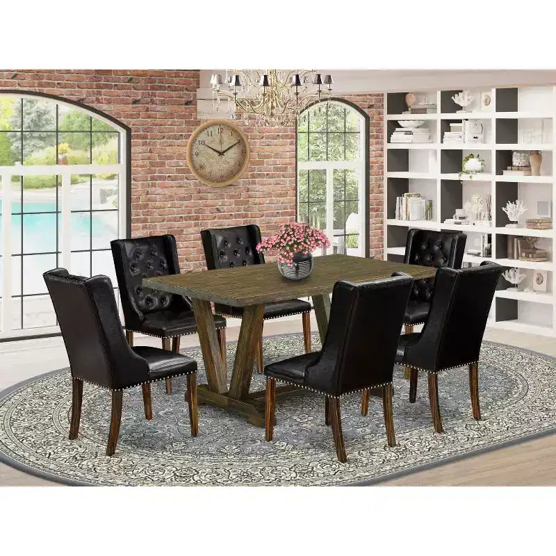HomeStock 7-teiliges Esszimmer-Set aus Massivholz, mehrfarbig, gepolstert mit Knopfheftung – für 4 Personen