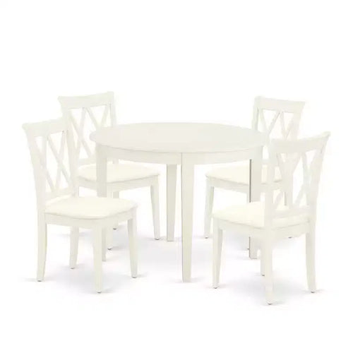 5 Piece Dinette Set - Round Kitchen Table & 4 Dining Chairs - 42 Inch - Linen White