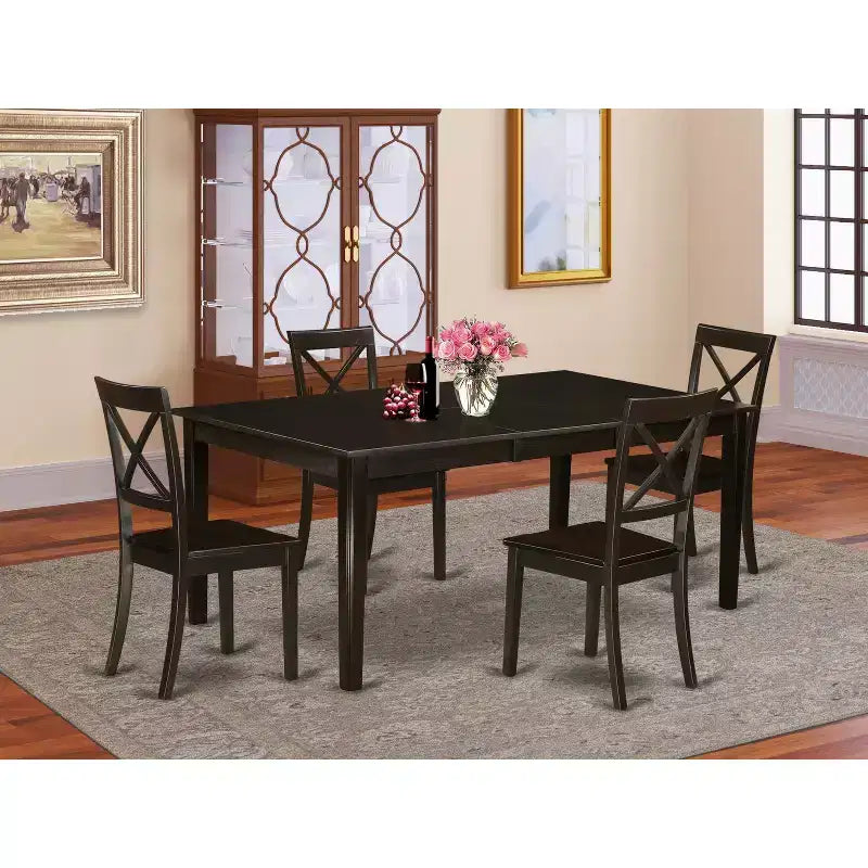 HomeStock 5-tlg. Essgruppe Cappuccino mit Massivholzplatte und Einlegeplatte - für 4 Personen