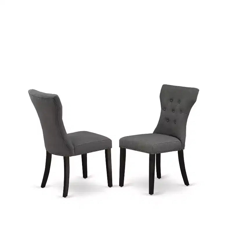 3-teiliges Esszimmer-Set mit Tischplatte aus gebürstetem Massivholz in Schwarz – mit Knopfheftung – für 4 Personen