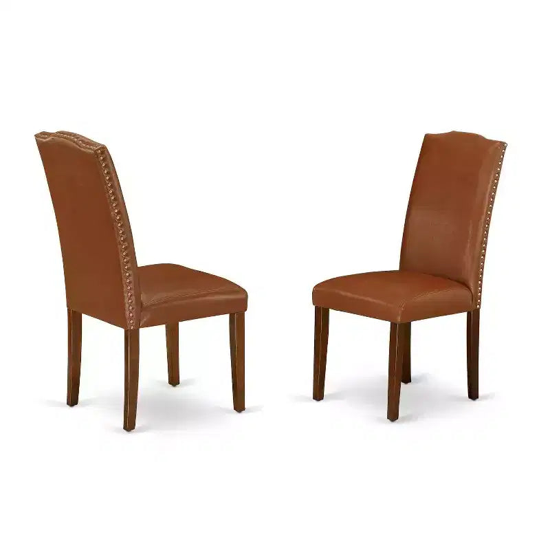 Rechteckiges Esszimmertisch-Set - 3-tlg. Tisch mit Schmetterlingsauszug & 2 Parsons-Stühle - Braunes Kunstleder