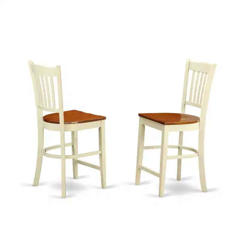 5-teiliges Esszimmer-Set Coastal – Runder Tisch & 4 Stühle – Ausführung in Buttermilch & Kirschbaum