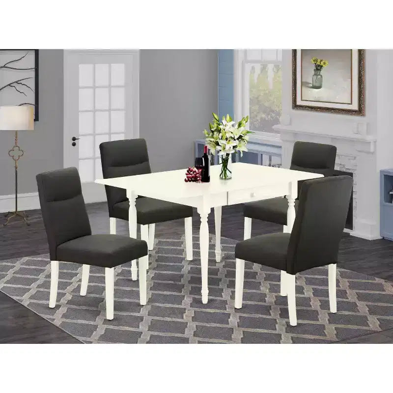 HomeStock 5-teiliges Esszimmer-Set mit Tischplatte aus massivem Holz in Leinenweiß und Klappe – für 4 Personen