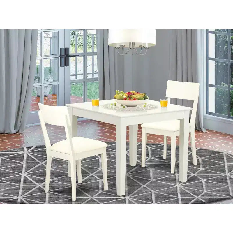 Esszimmertisch-Set, 3-teilig - Tisch & 2 Stühle - Leinenweiß-Finish