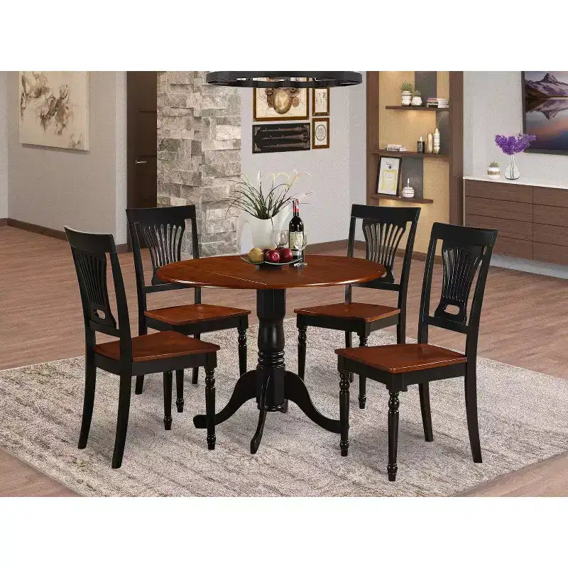 Rundes Esszimmerset - Tisch & 4 Stühle, 107 cm, Barock-Design, Küchen-Essgruppe, eleganter Eichetisch