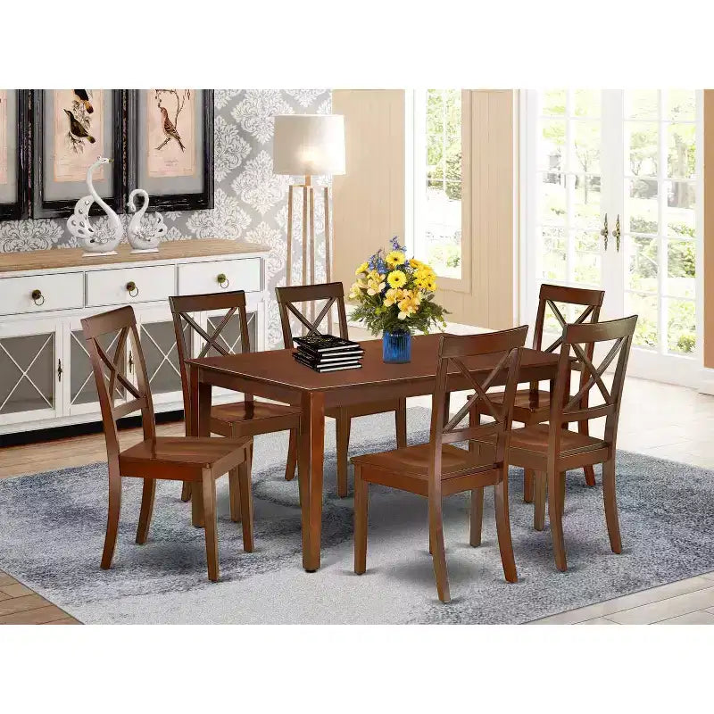 Mittelalterliches Esszimmer-Set 7-teilig – 152 cm rechteckiger Tisch & 6 Stühle – Klassische Holzmöbel für Ihr Zuhause