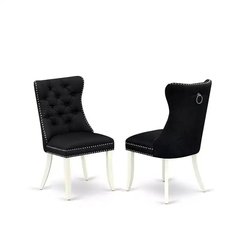 5-teiliges Esszimmer-Set, quadratisch, weiße Leinen-Optik, Tischplatte aus Massivholz, gepolstert – für 4 Personen