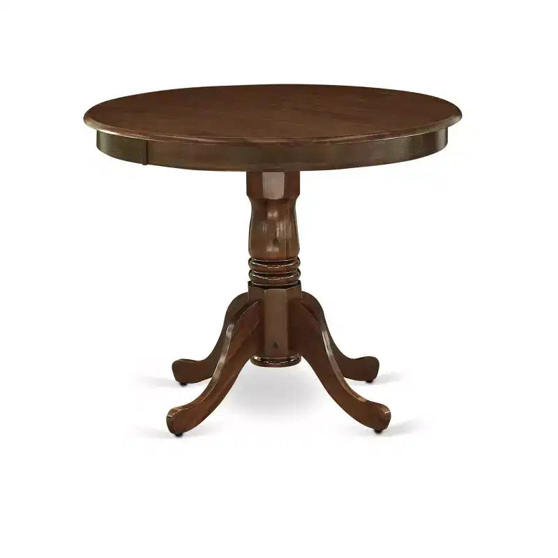 HomeStock 3-teiliges Esszimmer-Set – runde Tischplatte aus Massivholz in Antik-Nussbaum-Optik mit gepolsterten Stühlen – (für 4 Personen)