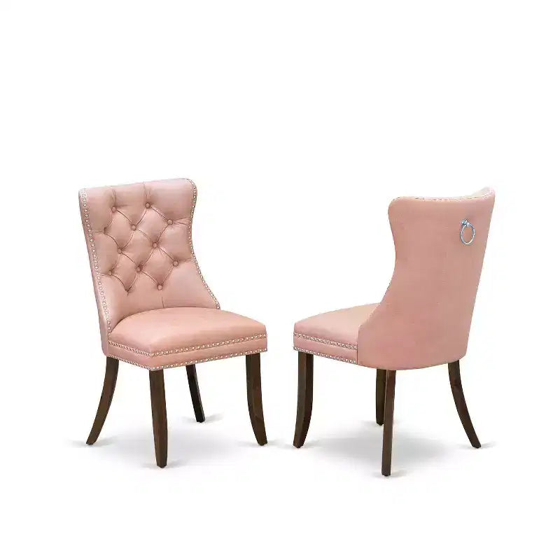 HomeStock 3-teiliges Esszimmer-Set – runde Tischplatte aus Massivholz in Antik-Nussbaum-Optik mit gepolsterten Stühlen – (für 4 Personen)