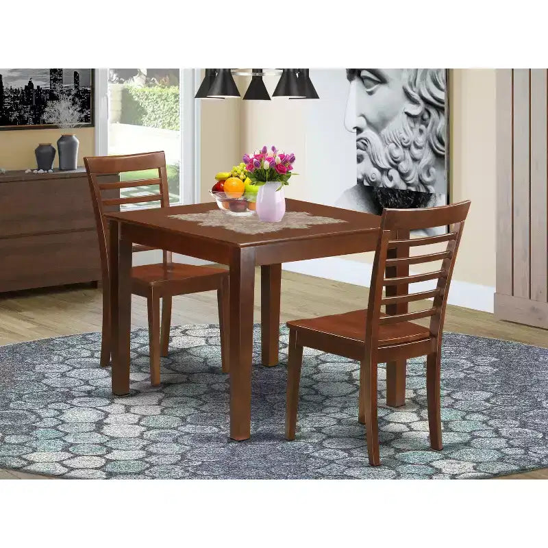 Küchen-Essgruppe - Quadratischer Tisch & 2 Stühle - Old-World-Stil - 36 Zoll
