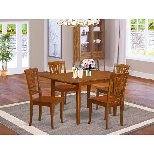 3-teiliges Esszimmer-Set, massive Holzplatte in sattelbraunem Finish – bietet Platz für 4 Personen