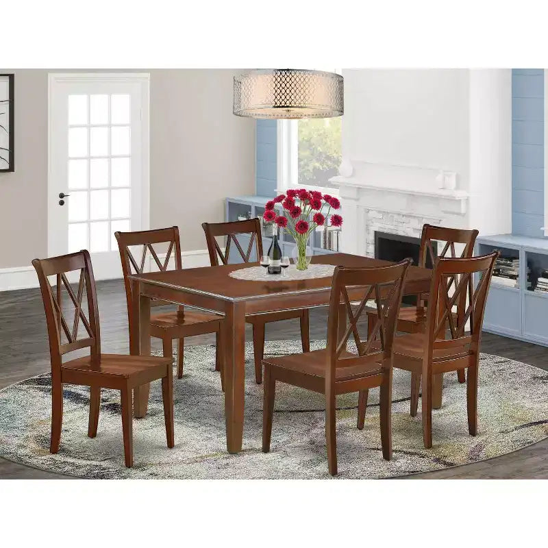 Mid-Century Esszimmer-Set - 7-tlg. rechteckiger Tisch & 6 Stühle - Modernes Retro-Design