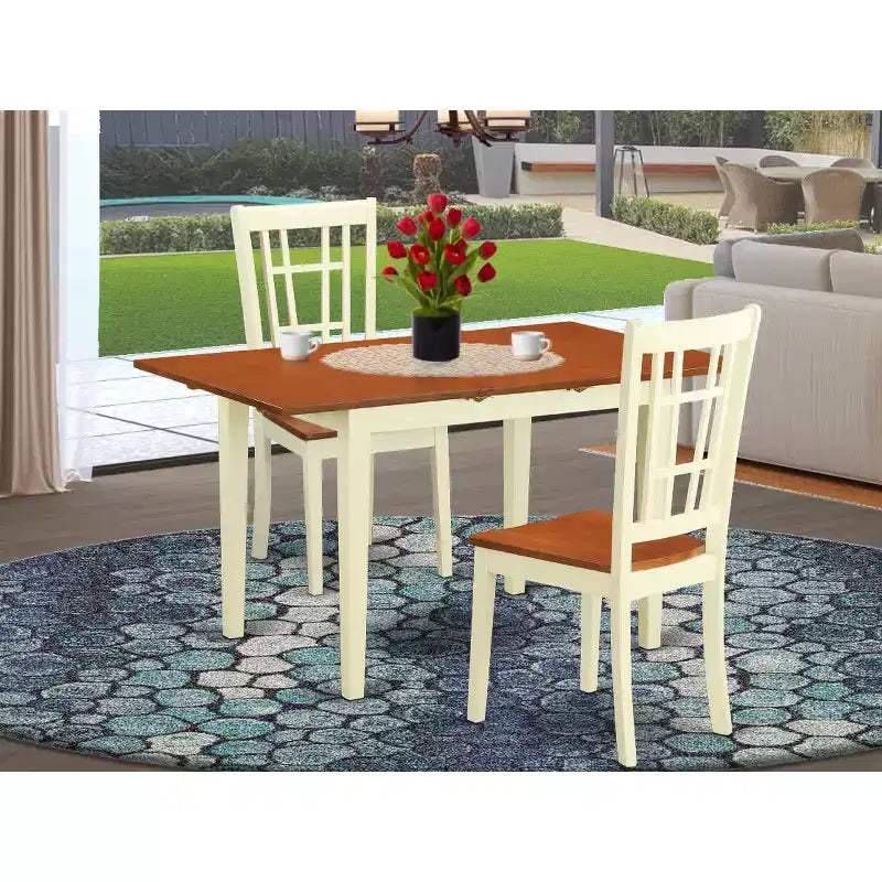 HomeStock 3-teiliges Esszimmertisch-Set mit Massivholzplatte, Buttermilch- und Kirschbaum-Finish