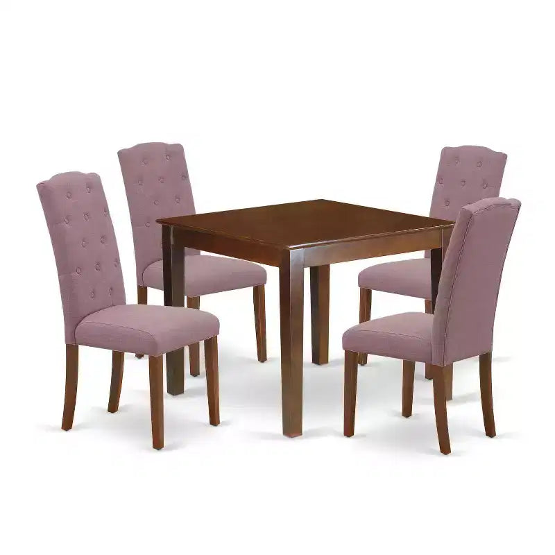 5-Piece Mahogany Finish Solid Wood Top - Square Dining Room Set - Seats 4