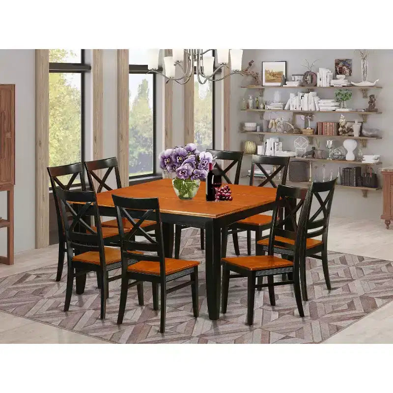 9-teiliges Esszimmer-Set – quadratischer Tisch mit Schmetterlingsauszug & 8 Stühle – 54x54 Zoll