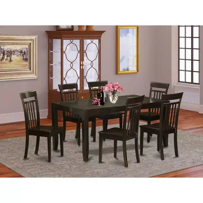 Vintage Essgruppe - 7-teiliges Tisch- und Stuhl-Set - Rechteckiger Tisch mit Schmetterlingsauszug - Cappuccino-Finish