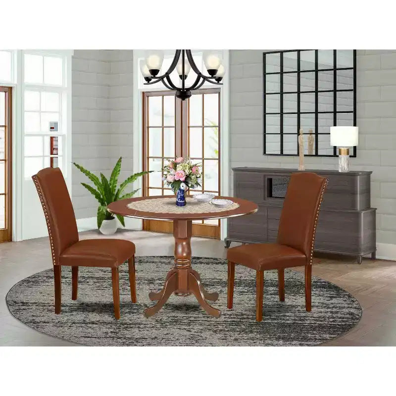 Rundes Küchentisch-Set – 3-teiliger Coastal Craftsman Tisch mit 2 Stühlen – 42-Zoll Esstisch