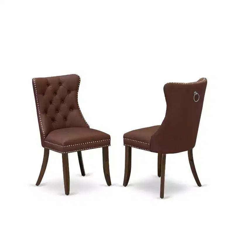 5-teiliges Esszimmer-Set mit Tischplatte aus massivem Holz in antikem Walnuss-Finish und quadratischen Polsterstühlen – für 4 Personen