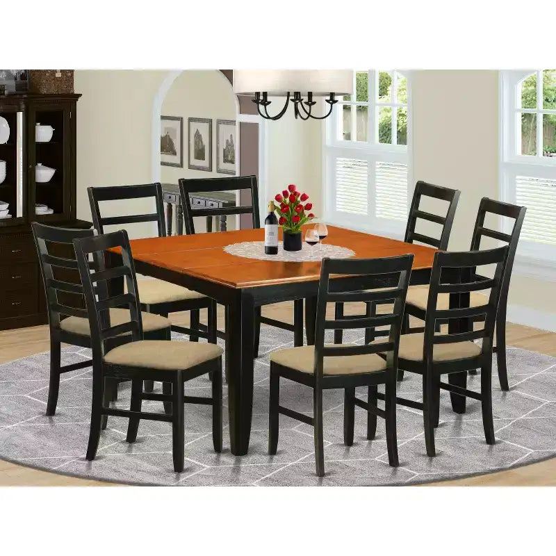 Mediterranes Essgruppen-Set - Quadratischer Tisch mit Einlegeplatte & 8 Stühlen - Esszimmermöbel aus Massivholz