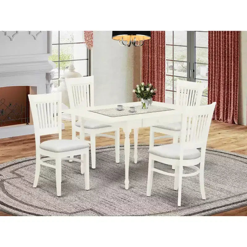 Esszimmertisch-Set im Mid-Century-Stil mit 4 Stühlen – Boho-Küchenset – Oberfläche in Leinenweiß