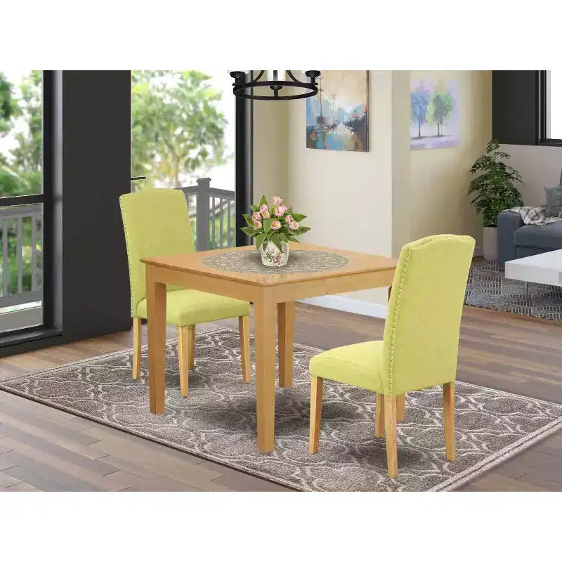 Rustikales Esszimmer-Set, 3-tlg., quadratischer Tisch & 2 Parsons-Stühle – Eichenbeine, Leinenstoff – HomeStock