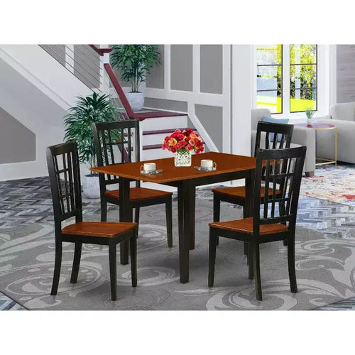 5-teiliges Esszimmer-Set, rechteckig, Tischplatte aus Massivholz in Schwarz und Kirschbaumfarben (4 Sitzplätze)