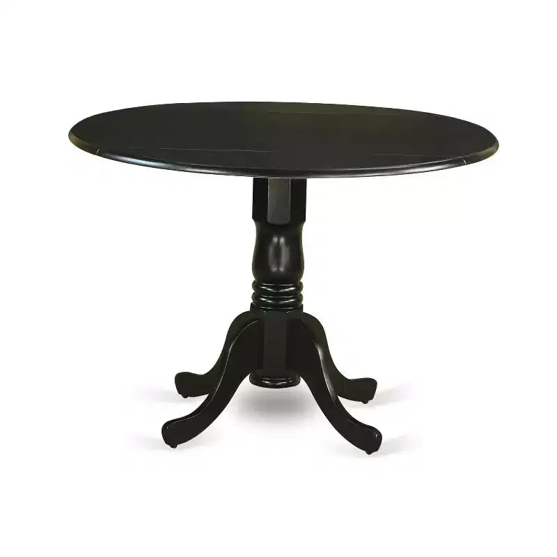 Rundes Esszimmertisch-Set, 5-tlg., 42" Tisch mit Klappplatten & 4 Parsons-Stühlen - Schwarzes PU-Leder