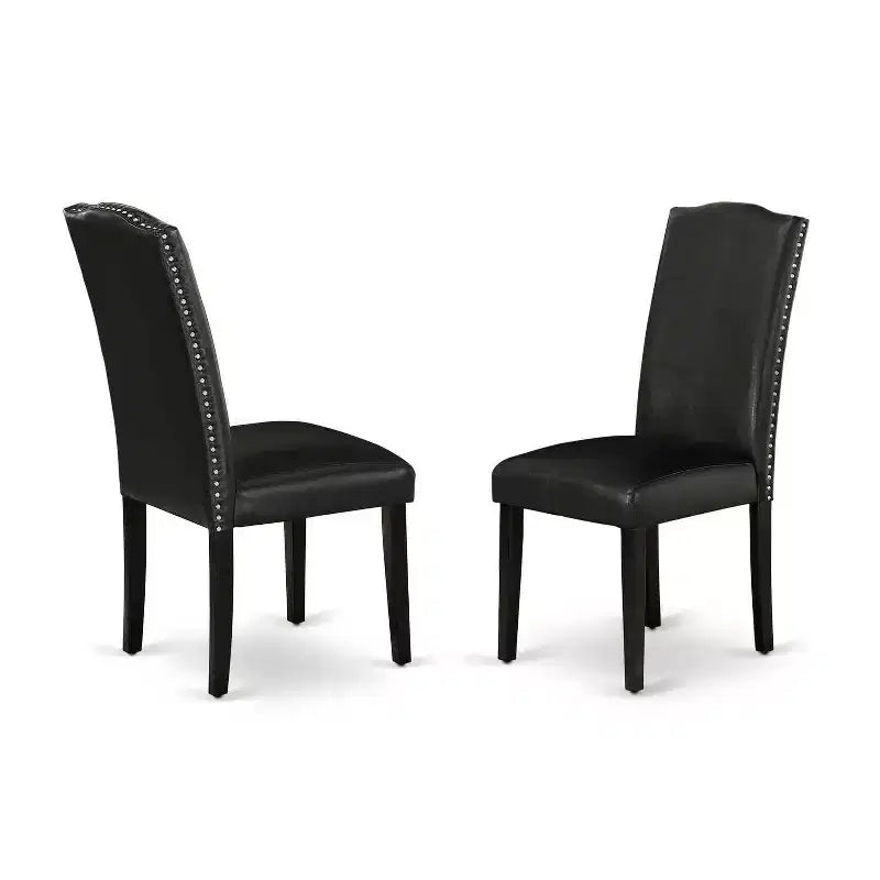 Rundes Esszimmertisch-Set, 5-tlg., 42" Tisch mit Klappplatten & 4 Parsons-Stühlen - Schwarzes PU-Leder