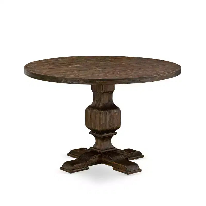 HomeStock 5-teiliges rundes Esszimmertisch-Set mit Tischplatte aus Massivholz in Antik-Jacobean-Finish und 4 Polsterstühlen
