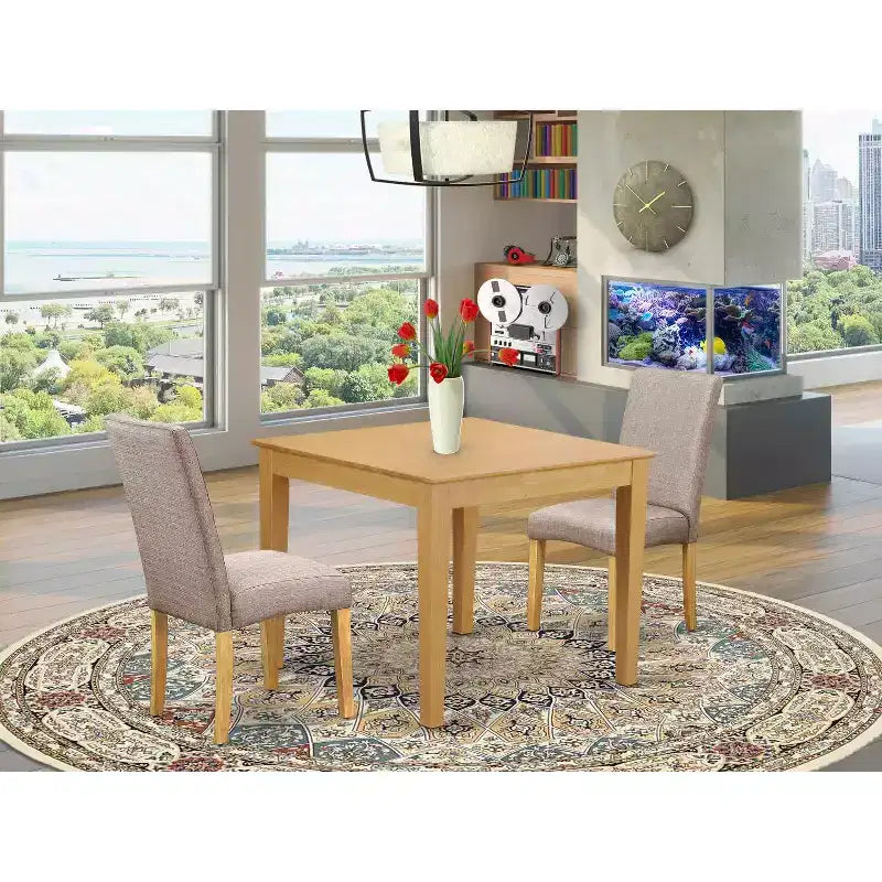 Quadratisches Essgruppen-Set, Tisch 36" & 2 Stühle – Leinenstoff Dunkel-Khaki – HomeStock