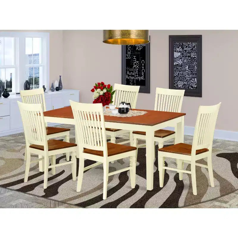 7-teiliges Essgruppen-Set - Küchentisch mit 6 Stühlen - Essgruppe aus Massivholz - Ausziehbarer Tisch - Klassisches Design