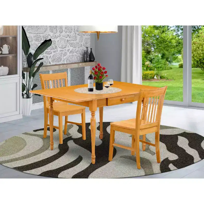 HomeStock 3-tlg. Essgruppe mit Klapptisch, Tischplatte aus massivem Holz in Eiche natur braun