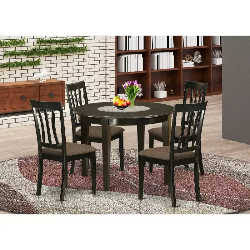 5-teiliges Essgruppen-Set – Retro-Küchentisch & Stühle – Runder Esstisch für 4 Personen – Cappuccino-Finish