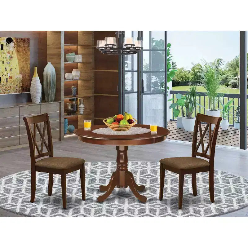 HomeStock 3-tlg. Essgruppe, Mahagoni-Finish, Platte aus Massivholz – Rund – für 4 Personen