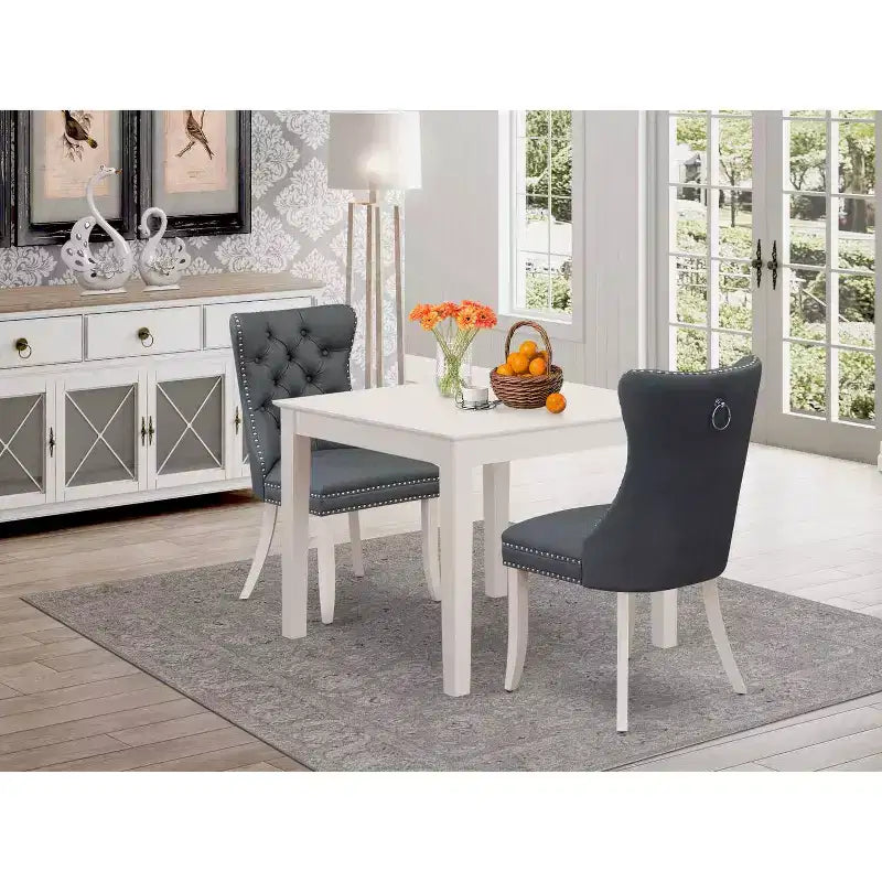 HomeStock 3-teiliges Esszimmertisch-Set mit quadratischer Massivholzplatte in Leinenweiß
