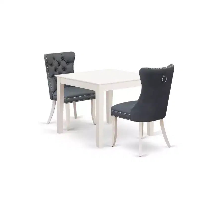 HomeStock 3-teiliges Esszimmertisch-Set mit quadratischer Massivholzplatte in Leinenweiß
