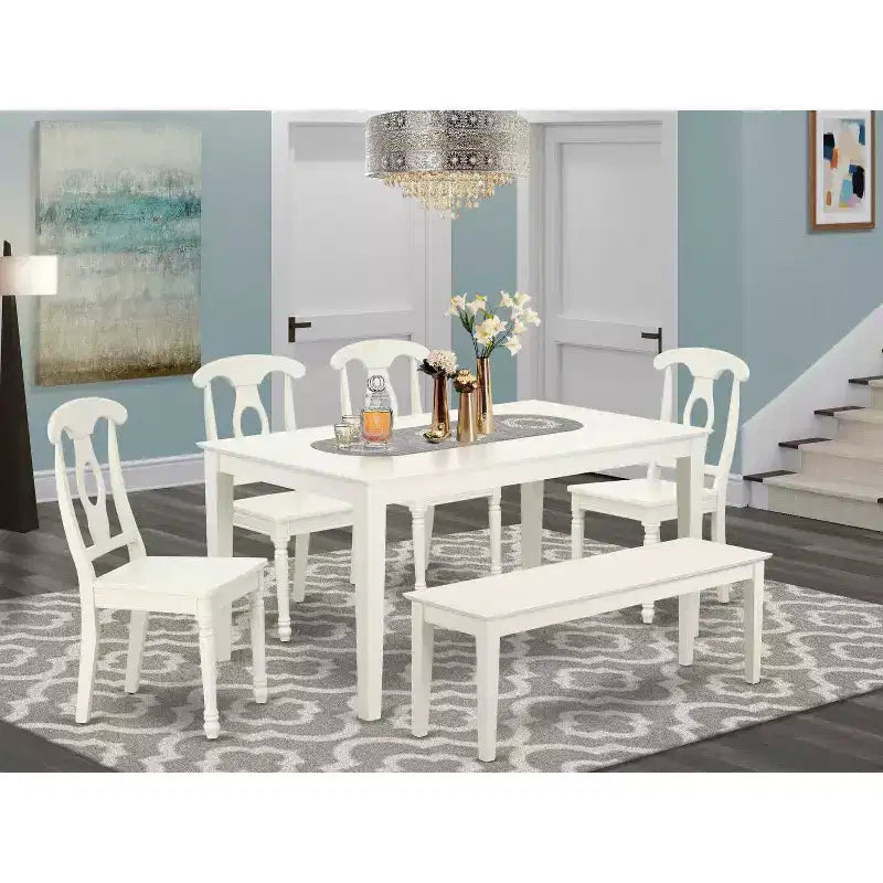 Landhaus-Essgruppe 6-tlg. – 152 cm Tisch, 4 Stühle, Bank – Landhausstil