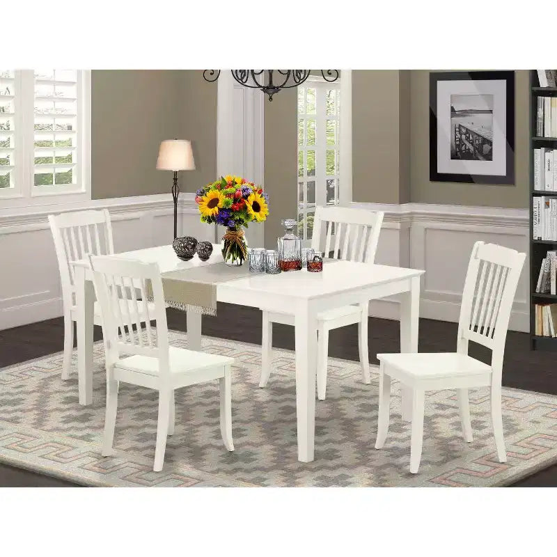 5-teiliges rechteckiges Esszimmer-Set – 152-cm-Tisch & 4 Stühle – Moderner Landhausstil