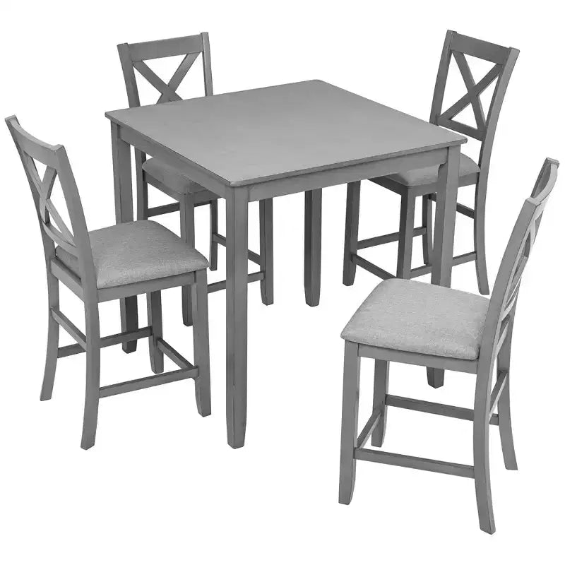 CLIHOME 5-teiliges Esszimmerset, Set für 4 Personen, quadratischer Holztisch für die Küche mit 4 gepolsterten Stühlen