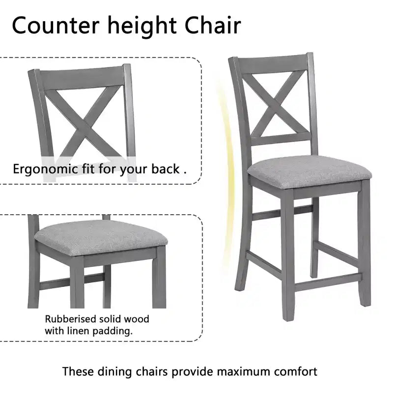 CLIHOME 5-teiliges Esszimmerset, Set für 4 Personen, quadratischer Holztisch für die Küche mit 4 gepolsterten Stühlen