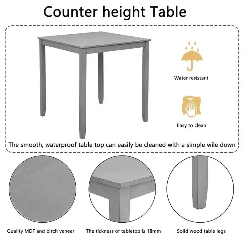 CLIHOME 5-teiliges Esszimmerset, Set für 4 Personen, quadratischer Holztisch für die Küche mit 4 gepolsterten Stühlen