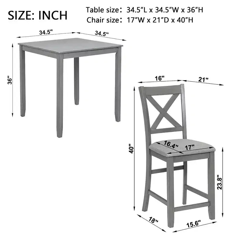 CLIHOME 5-teiliges Esszimmerset, Set für 4 Personen, quadratischer Holztisch für die Küche mit 4 gepolsterten Stühlen