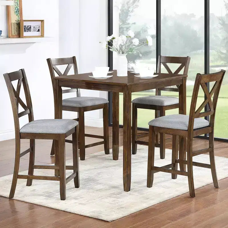 CLIHOME 5-teiliges Esszimmerset, Set für 4 Personen, quadratischer Holztisch für die Küche mit 4 gepolsterten Stühlen